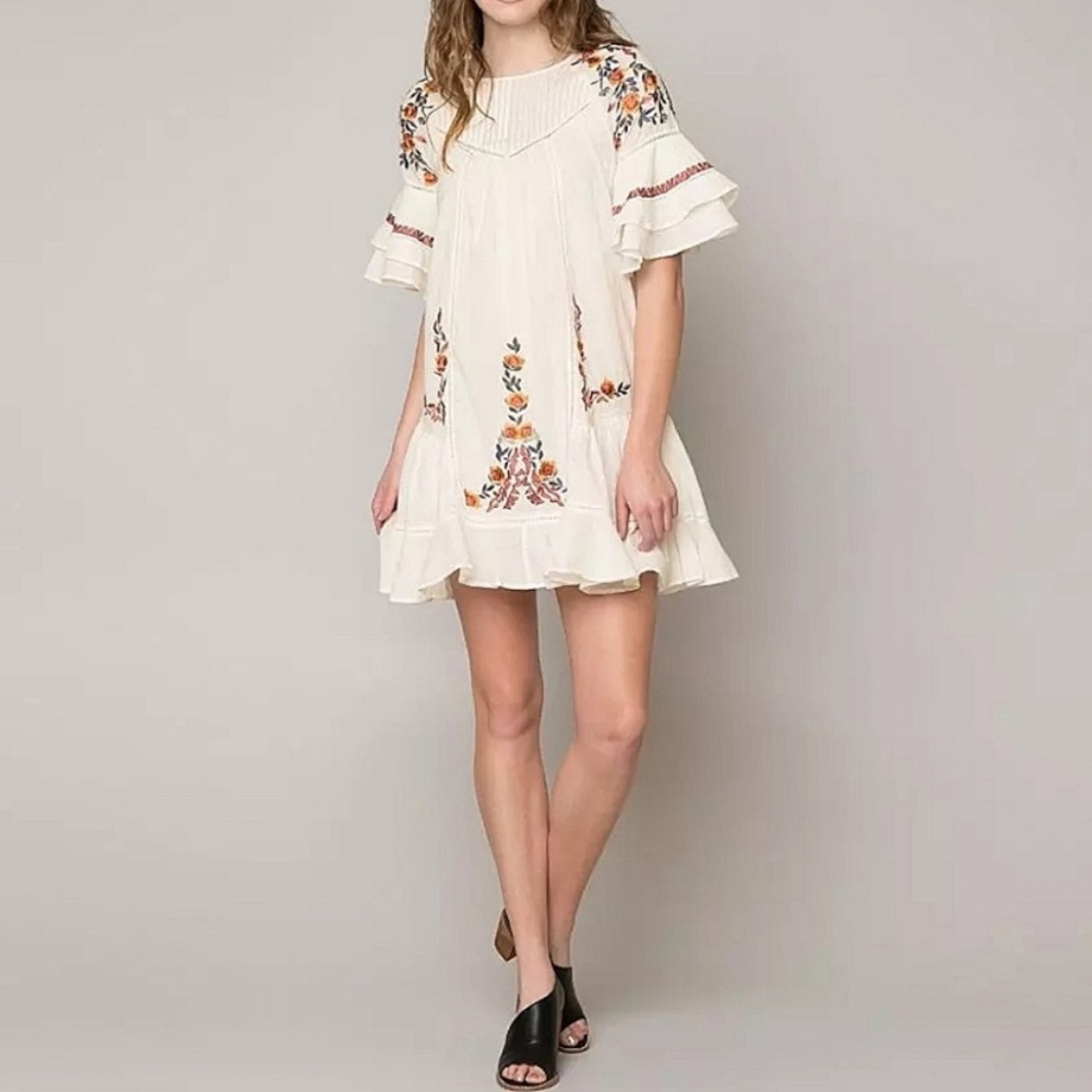 Free People Ivory Pavlo Embroidered Dress
